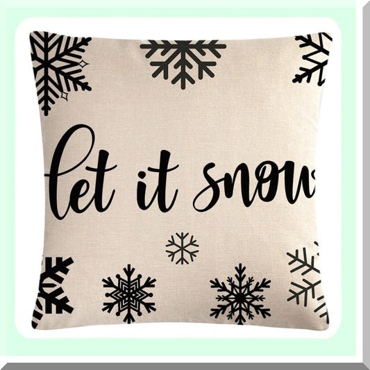 Snowflake Holiday Farmhouse Pillow Covers - Let It Snow Cushion Cover Set for Winter Decorations, Merry Xmas Pillowcases 18x18 for Home, Couch, Patio