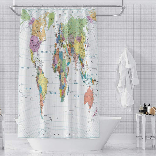 Colorful World Map Shower Curtain 72x72 inch