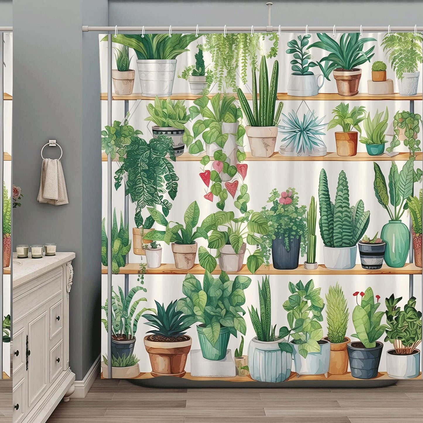 Tropical Green Plant Shower Curtain 70x70 Inch