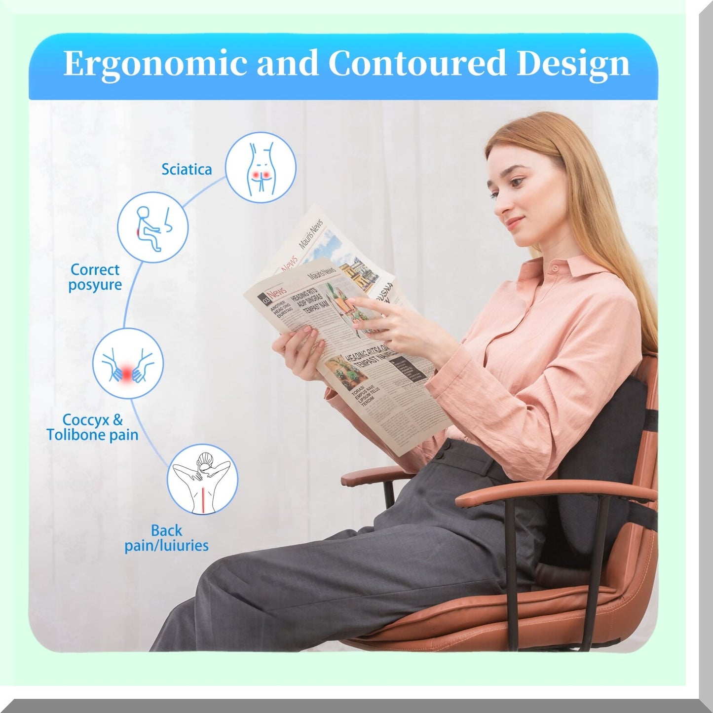 ErgoFoam Lumbar Support Pillow - Gel Memory Foam for Office Chair, Back Pain Relief, Improve Posture - DeskCarBlack - Comfortable & Supportive