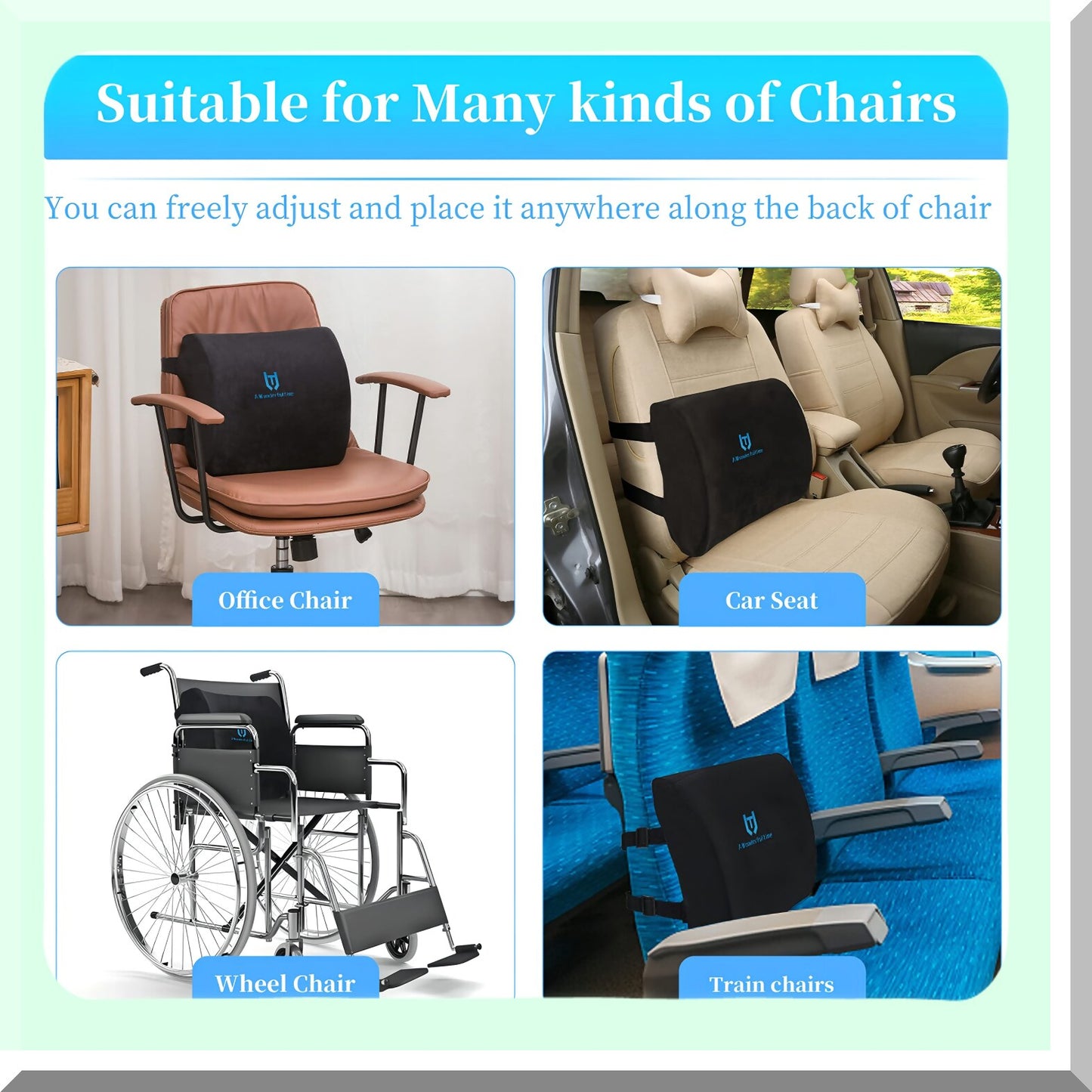 ErgoFoam Lumbar Support Pillow - Gel Memory Foam for Office Chair, Back Pain Relief, Improve Posture - DeskCarBlack - Comfortable & Supportive