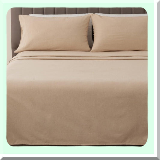 CozyBlend Heathered Sand Flannel Sheet Set - 4 Piece Warm Cotton Bedding with Double Brushed Softness, Includes Pillowcases for a Cozy Night's Sleep