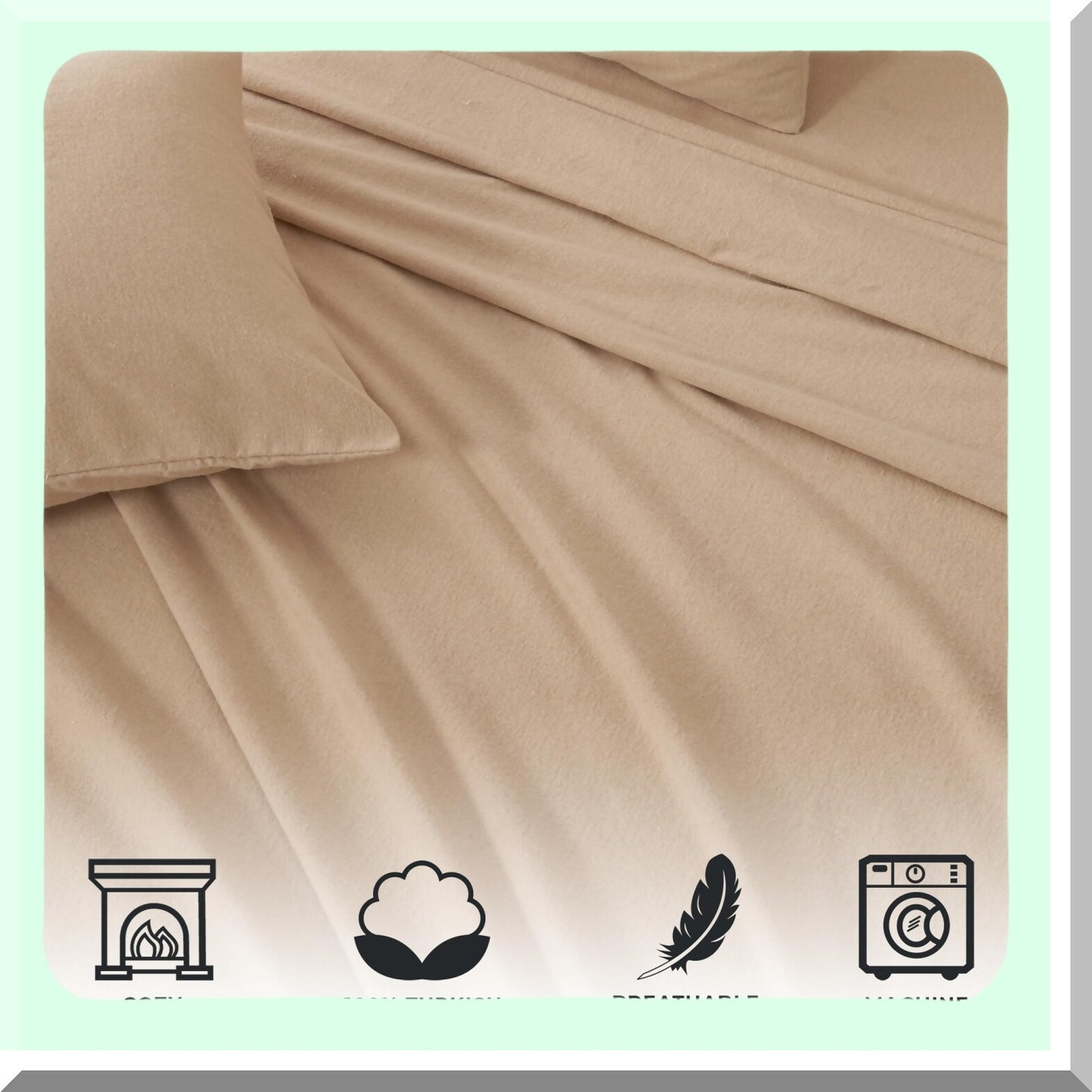 CozyBlend Heathered Sand Flannel Sheet Set - 4 Piece Warm Cotton Bedding with Double Brushed Softness, Includes Pillowcases for a Cozy Night's Sleep
