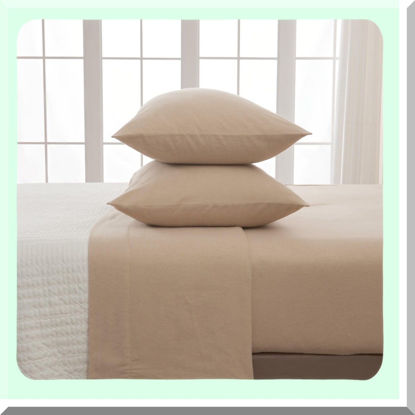 CozyBlend Heathered Sand Flannel Sheet Set - 4 Piece Warm Cotton Bedding with Double Brushed Softness, Includes Pillowcases for a Cozy Night's Sleep