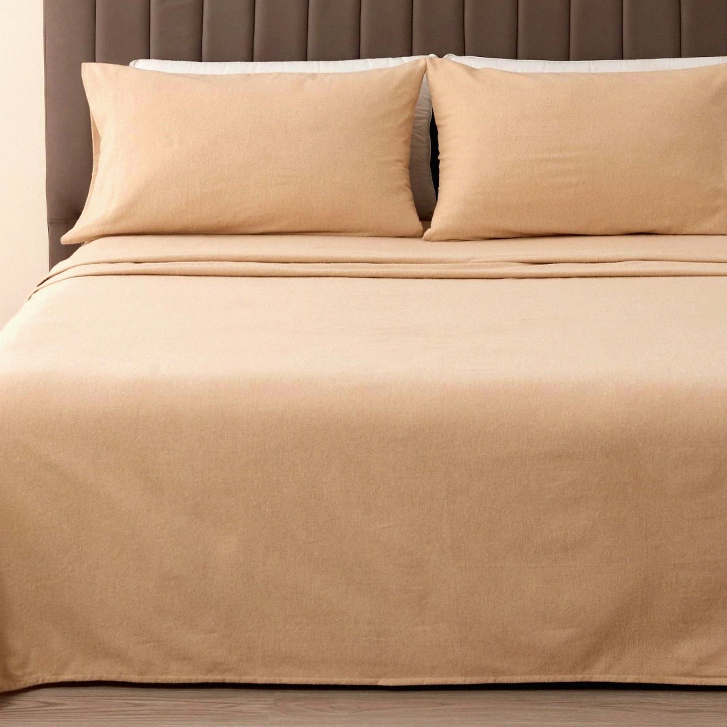 CozyBlend Heathered Sand Flannel Sheet Set - 4 Piece Warm Cotton Bedding with Double Brushed Softness, Includes Pillowcases for a Cozy Night's Sleep