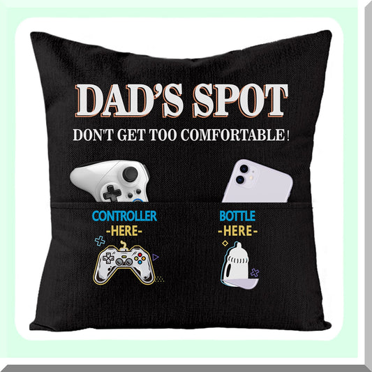 Black Pocketed Dad's Day Throw Pillow Cover - Linen Square Sofa Bed Case - Birthday & Thanksgiving Gift for Daddy Papa - 1PCS Spot Design