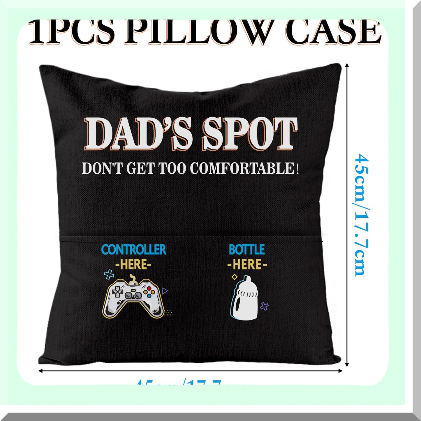 Black Pocketed Dad's Day Throw Pillow Cover - Linen Square Sofa Bed Case - Birthday & Thanksgiving Gift for Daddy Papa - 1PCS Spot Design