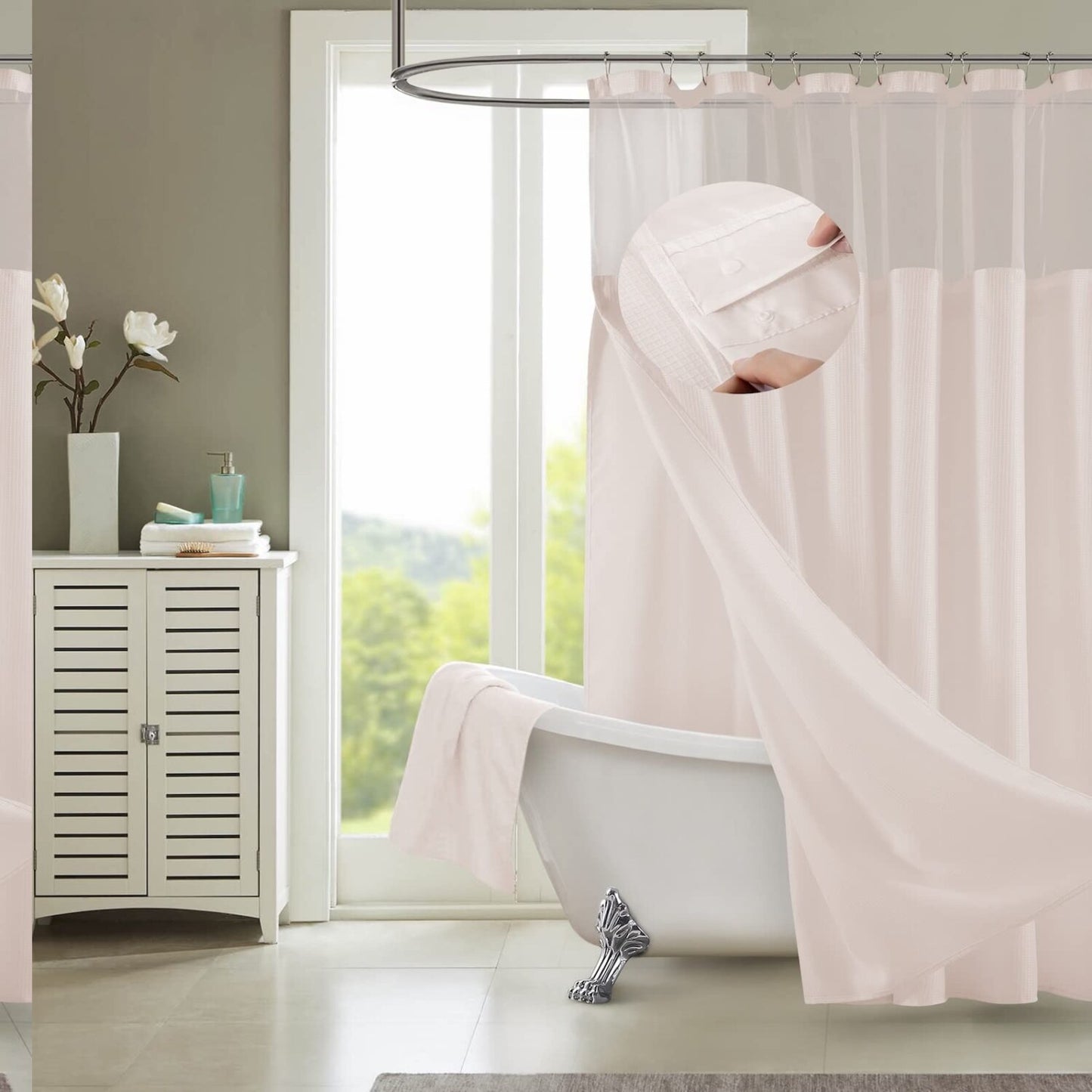 Waffle Weave Shower Curtain with Liner Set