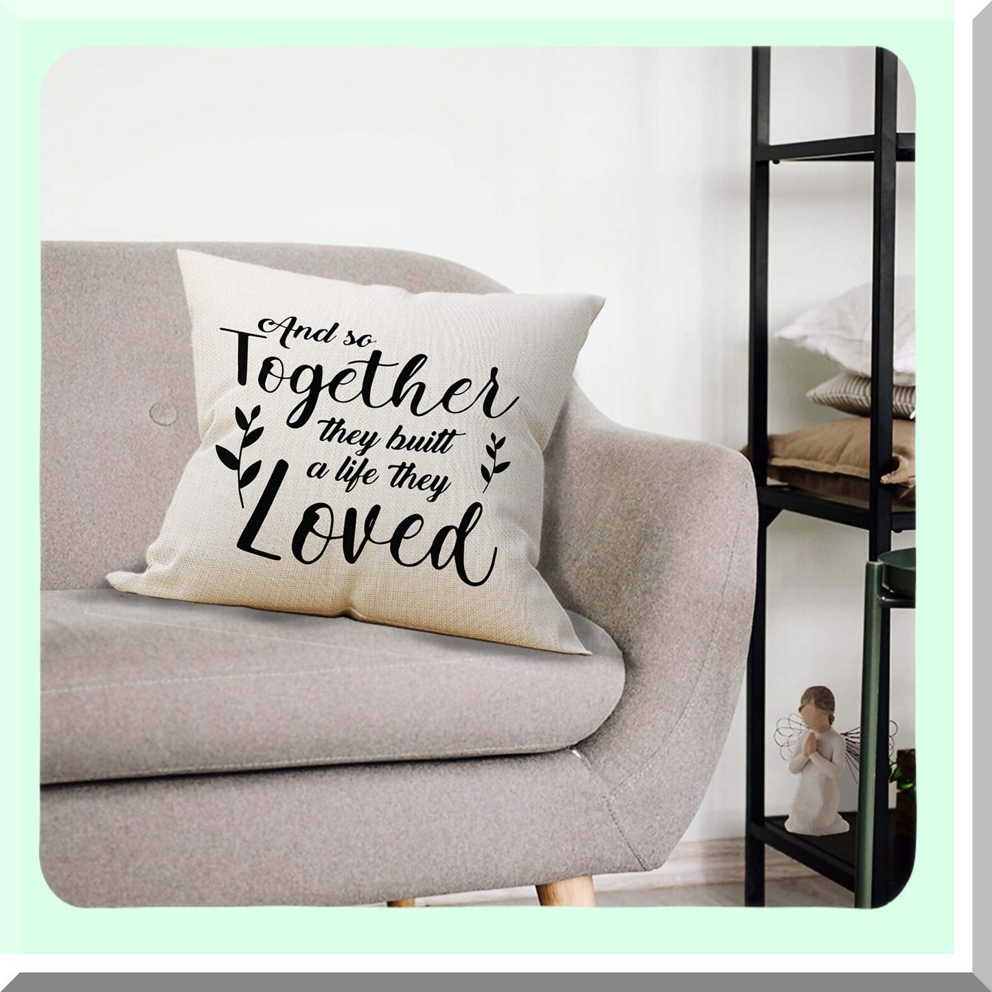 Love Nest Linen Pillow Covers 18x18 - Couple Housewarming Gift - Home Sweet Home Cushion Cover for Sofa Couch Bed - Together Forever Decor