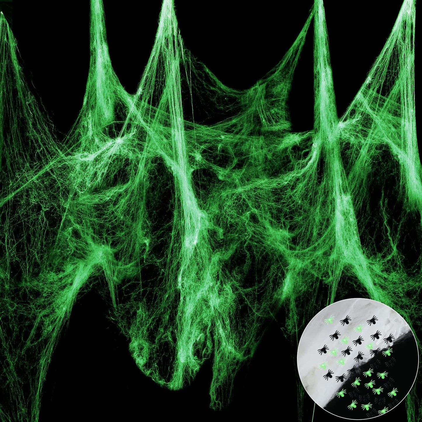 GlowWeb Creepy Spider Webs - 1000 Sqft Glow in the Dark Decorations for Indoor Outdoor Party Supplies. Add a spooky touch to your next event!
