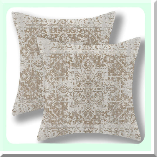 Boho Farmhouse Ethnic Linen Pillow Covers - Set of 2 Beige Brown 20x20 Throw Cushion Case for Couch Sofa Outdoor Decor Home Decoration