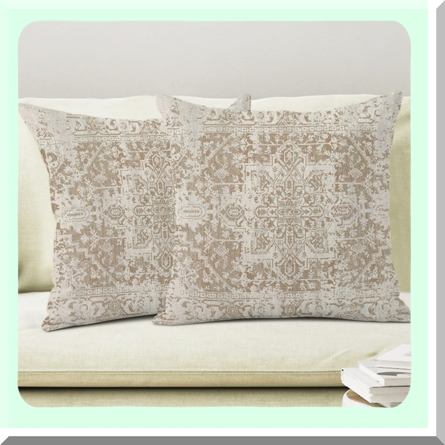Boho Farmhouse Ethnic Linen Pillow Covers - Set of 2 Beige Brown 20x20 Throw Cushion Case for Couch Sofa Outdoor Decor Home Decoration