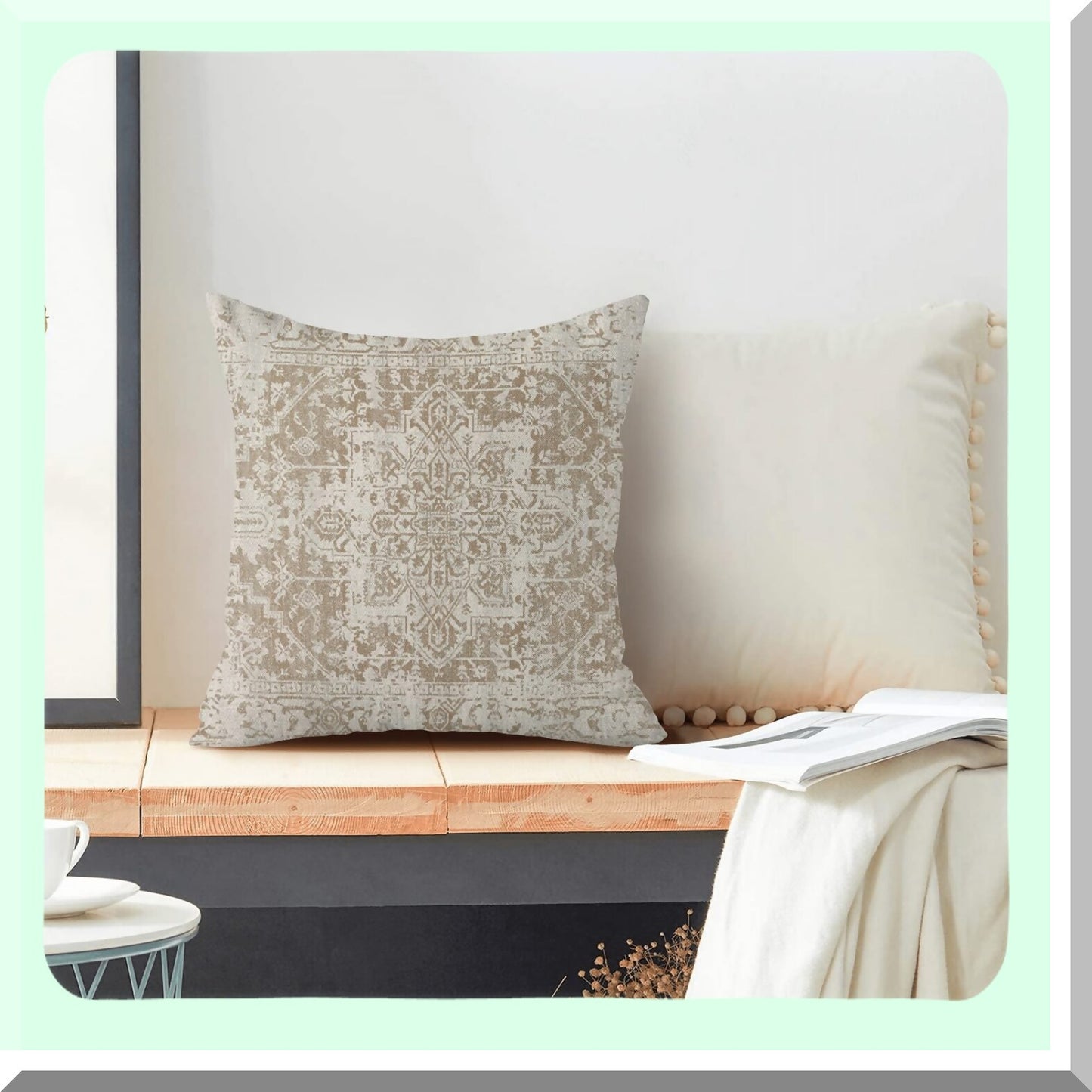 Boho Farmhouse Ethnic Linen Pillow Covers - Set of 2 Beige Brown 20x20 Throw Cushion Case for Couch Sofa Outdoor Decor Home Decoration