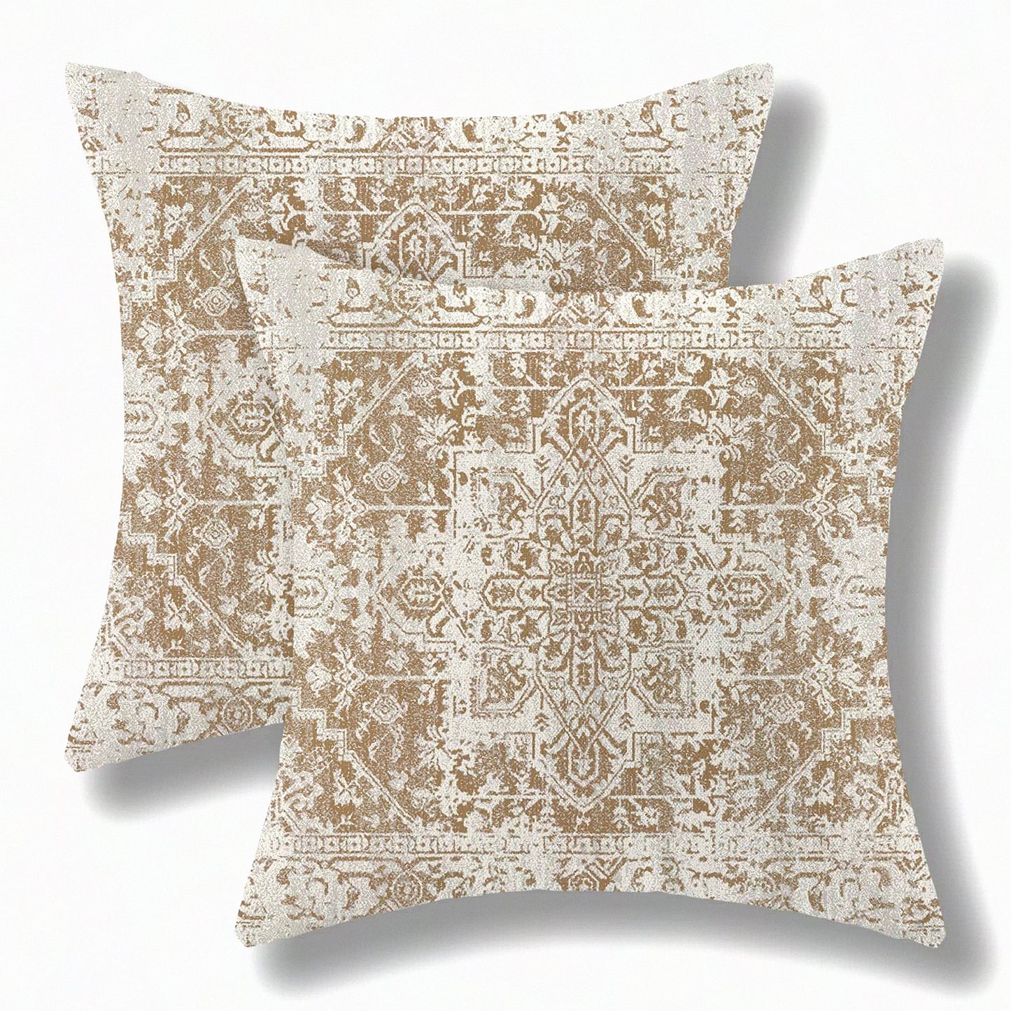 Boho Farmhouse Ethnic Linen Pillow Covers - Set of 2 Beige Brown 20x20 Throw Cushion Case for Couch Sofa Outdoor Decor Home Decoration