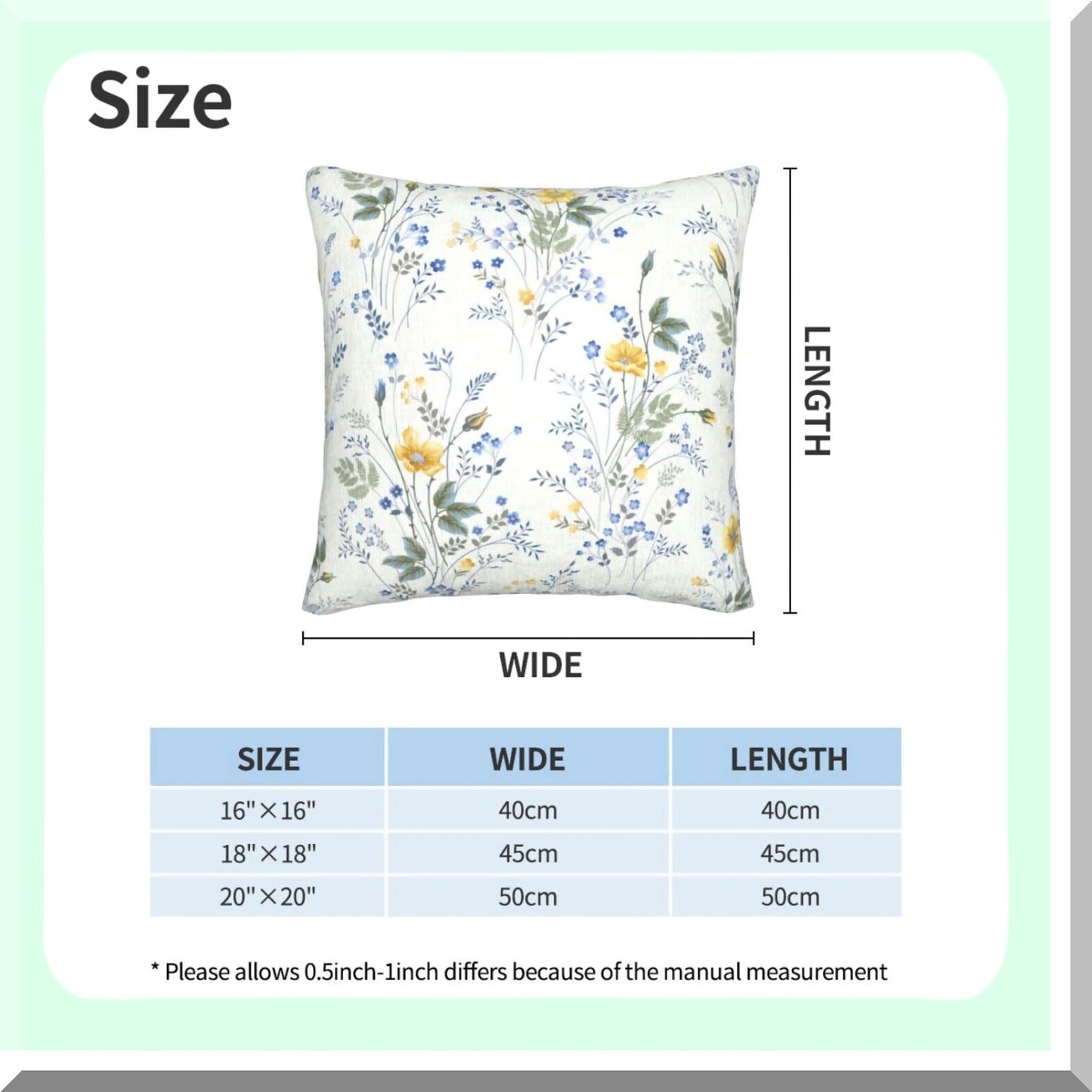 Spring Wildflower Cushion Covers - Set of 2, Farmhouse Floral Pillowcase for Home Decor, Blue and Yellow Flower Throw Pillow Covers 16 x 16 Inch
