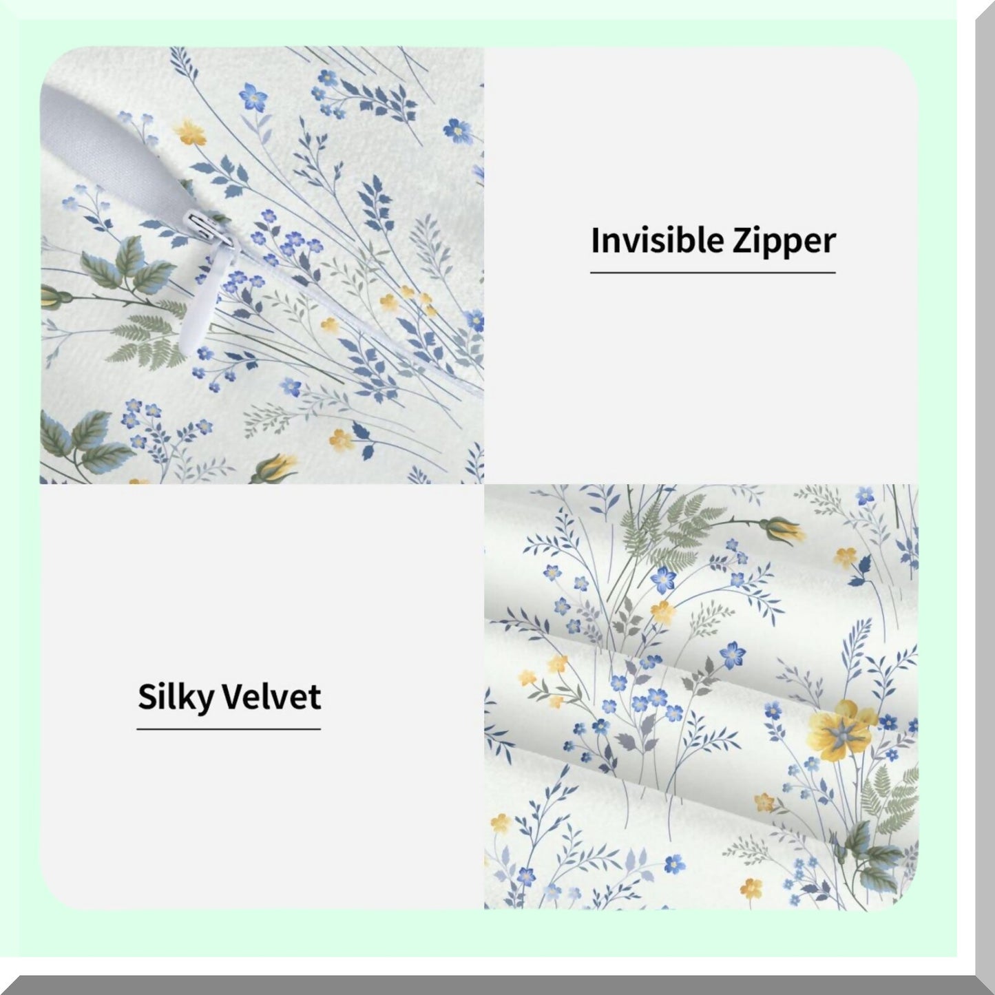 Spring Wildflower Cushion Covers - Set of 2, Farmhouse Floral Pillowcase for Home Decor, Blue and Yellow Flower Throw Pillow Covers 16 x 16 Inch