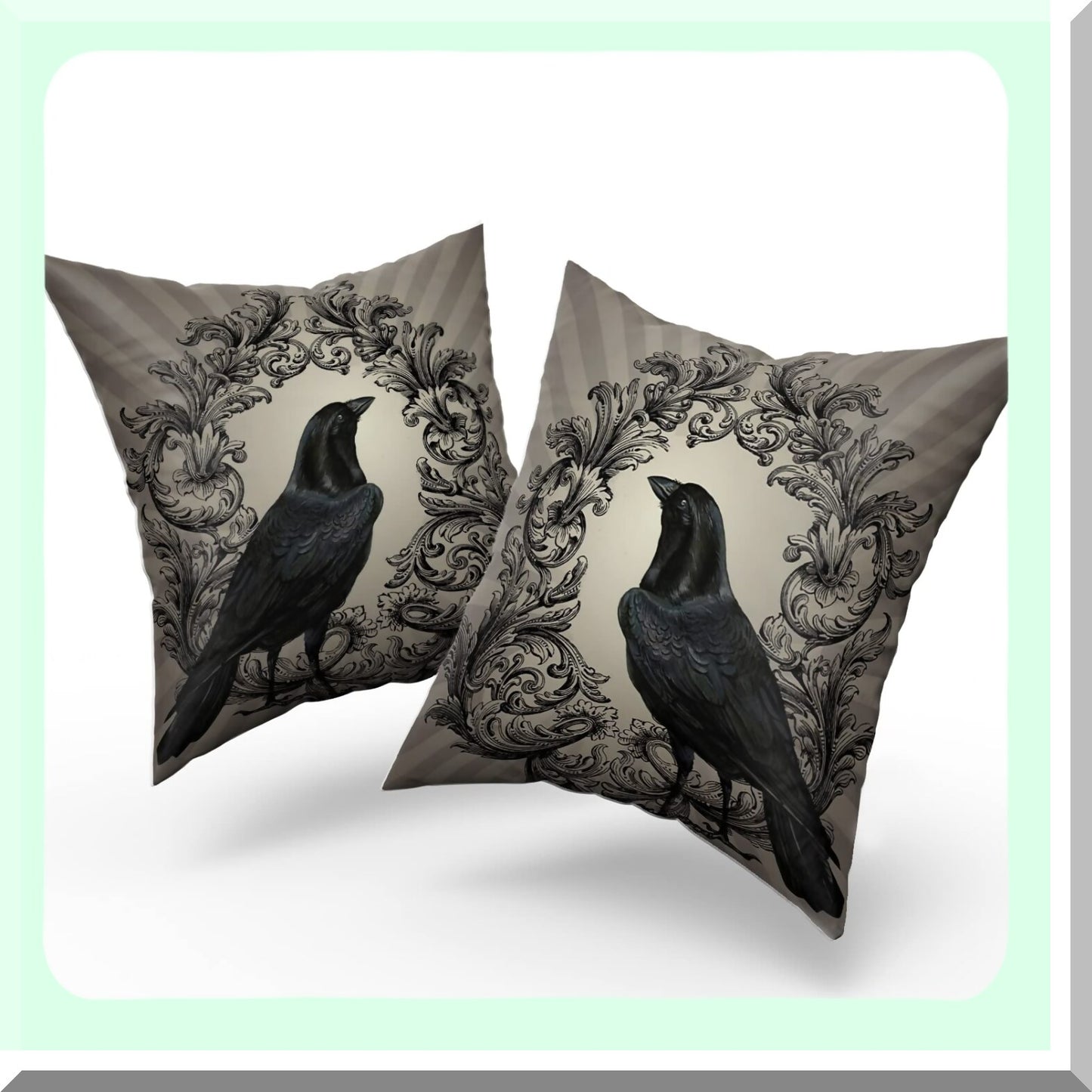 Vintage Raven Black Flower Cotton Decorative Throw Pillow Case Set - 22x22 Inch Crow Cushion Cover for Bedroom Sofa Living Room Office