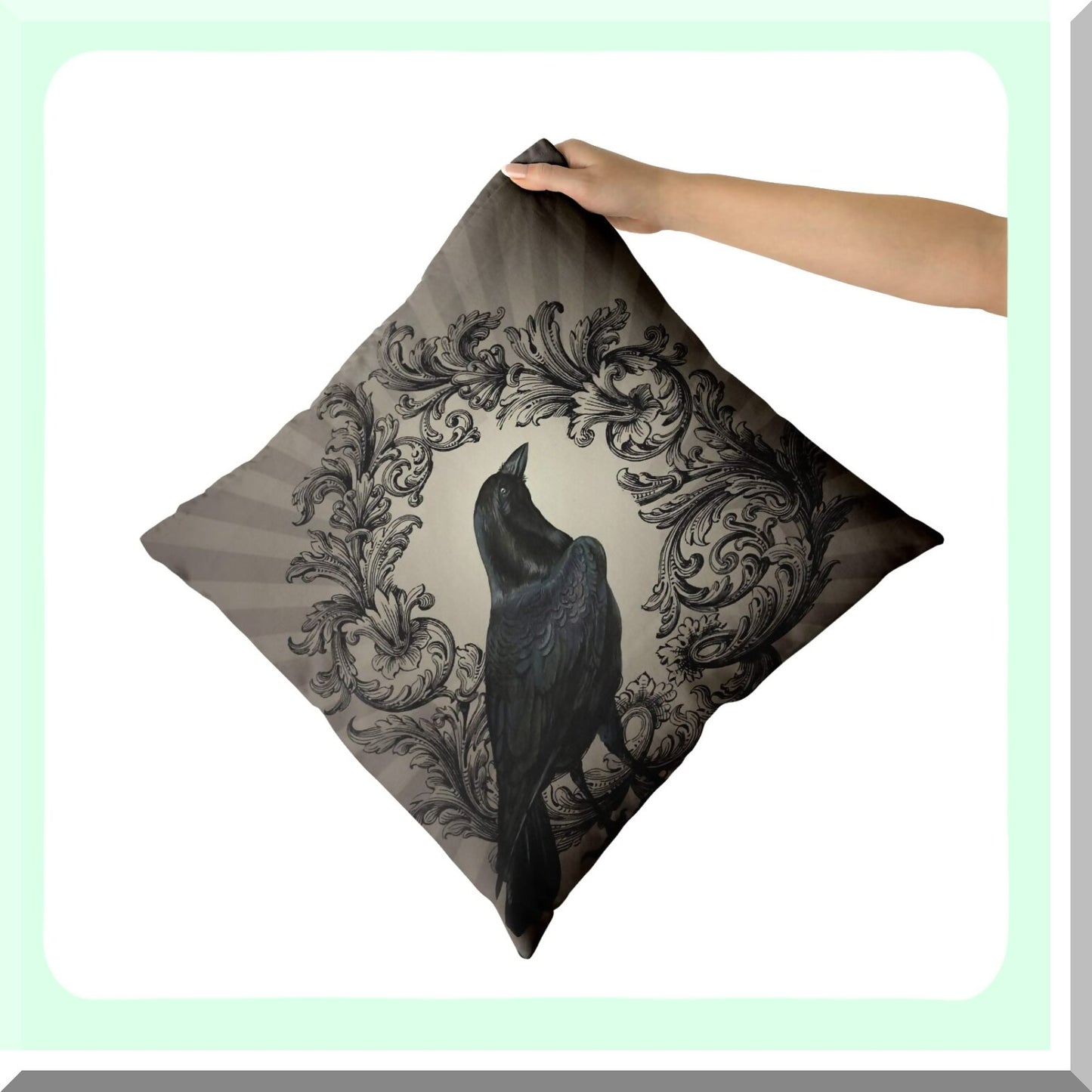 Vintage Raven Black Flower Cotton Decorative Throw Pillow Case Set - 22x22 Inch Crow Cushion Cover for Bedroom Sofa Living Room Office