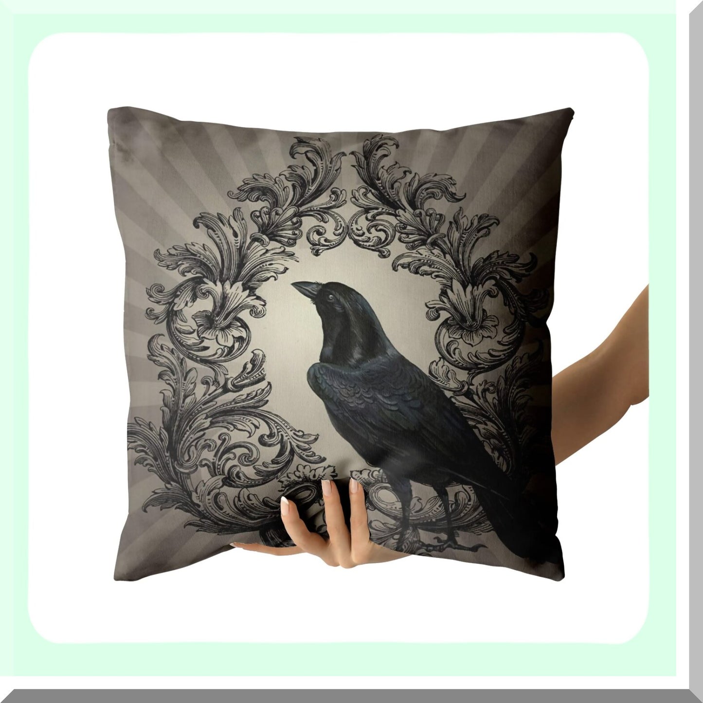 Vintage Raven Black Flower Cotton Decorative Throw Pillow Case Set - 22x22 Inch Crow Cushion Cover for Bedroom Sofa Living Room Office