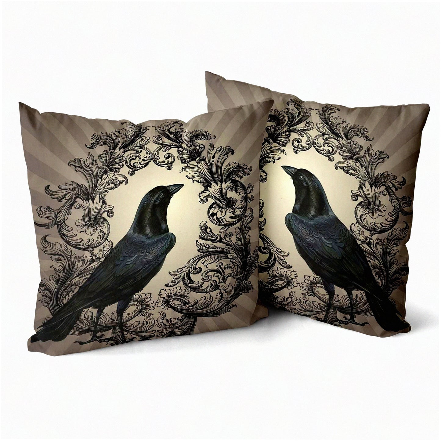 Vintage Raven Black Flower Cotton Decorative Throw Pillow Case Set - 22x22 Inch Crow Cushion Cover for Bedroom Sofa Living Room Office