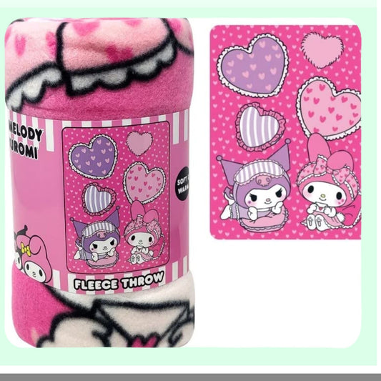Cozy Melody Kuromi Fleece Throw - Soft Pink 45'x60' Blanket