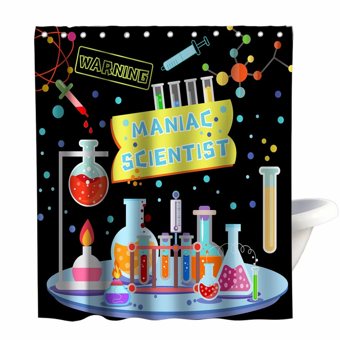 Science Lab Shower Curtain Black Blue 72x72