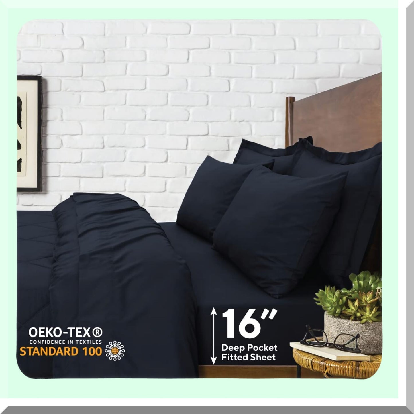 Navy Blue Comforter Set - 7 Piece Bedding Bundle: Comforter, Sheets, Pillow Sham, Fitted Sheet, Flat Sheet, Pillowcase - All Season Soft Bed in a Bag