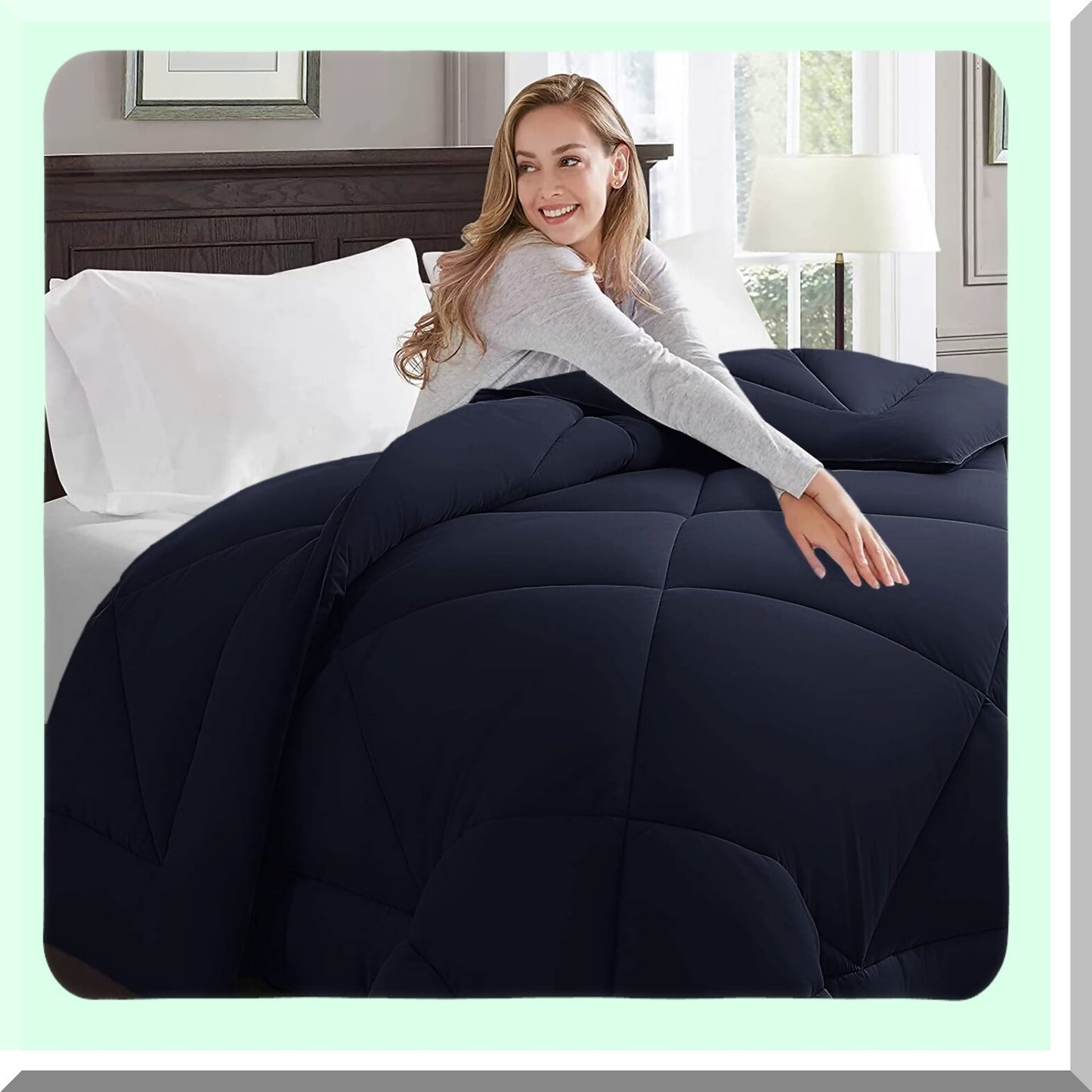 Navy Blue Comforter Set - 7 Piece Bedding Bundle: Comforter, Sheets, Pillow Sham, Fitted Sheet, Flat Sheet, Pillowcase - All Season Soft Bed in a Bag