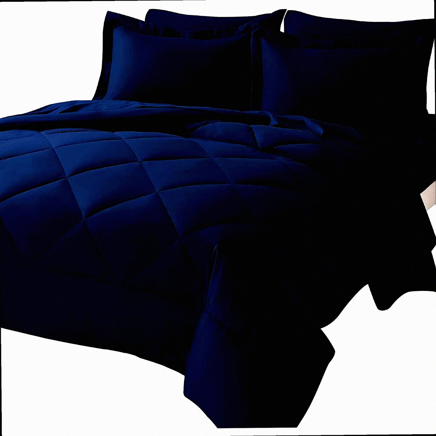 Navy Blue Comforter Set - 7 Piece Bedding Bundle: Comforter, Sheets, Pillow Sham, Fitted Sheet, Flat Sheet, Pillowcase - All Season Soft Bed in a Bag