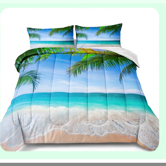 Tropical Breeze Twin Comforter Set - Palm Tree Beach Bedding with Ocean Theme, All Season Lightweight Comforter with Pillowcases for Sunny Coastal Vibes