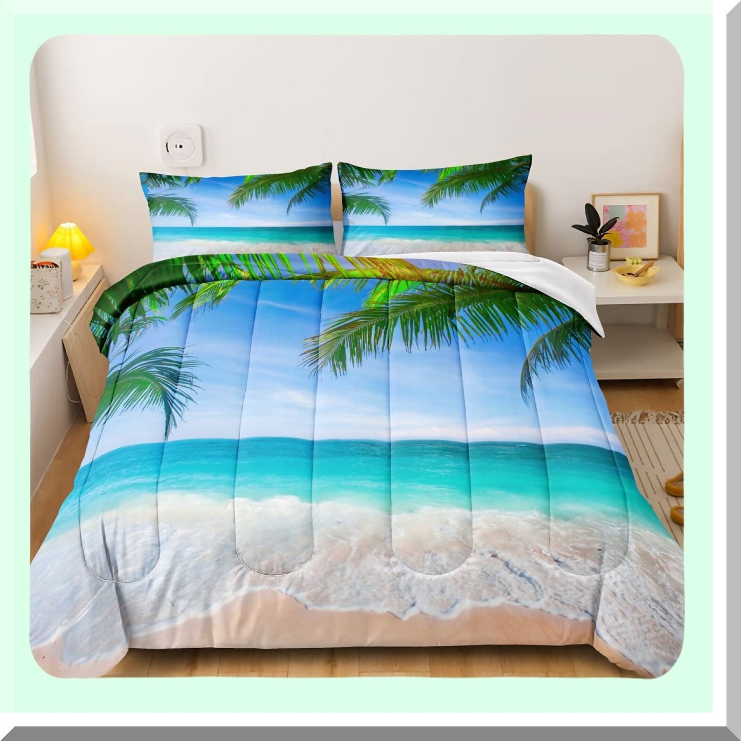 Tropical Breeze Twin Comforter Set - Palm Tree Beach Bedding with Ocean Theme, All Season Lightweight Comforter with Pillowcases for Sunny Coastal Vibes