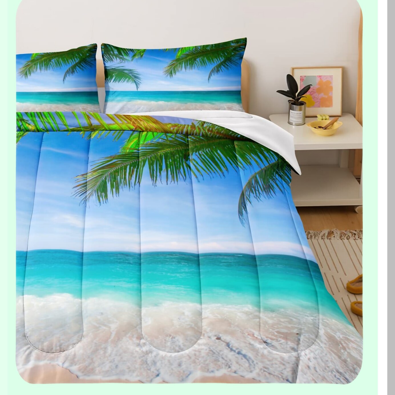 Tropical Breeze Twin Comforter Set - Palm Tree Beach Bedding with Ocean Theme, All Season Lightweight Comforter with Pillowcases for Sunny Coastal Vibes