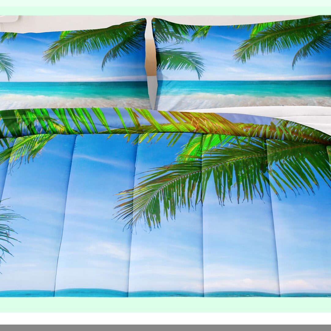 Tropical Breeze Twin Comforter Set - Palm Tree Beach Bedding with Ocean Theme, All Season Lightweight Comforter with Pillowcases for Sunny Coastal Vibes