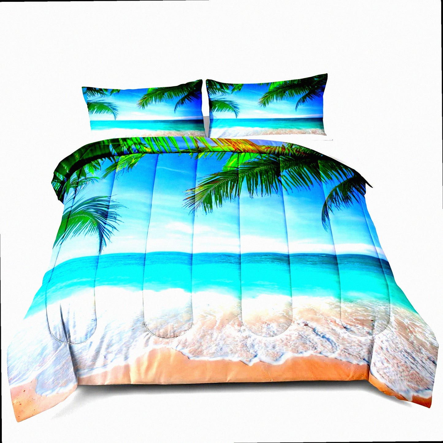 Tropical Breeze Twin Comforter Set - Palm Tree Beach Bedding with Ocean Theme, All Season Lightweight Comforter with Pillowcases for Sunny Coastal Vibes