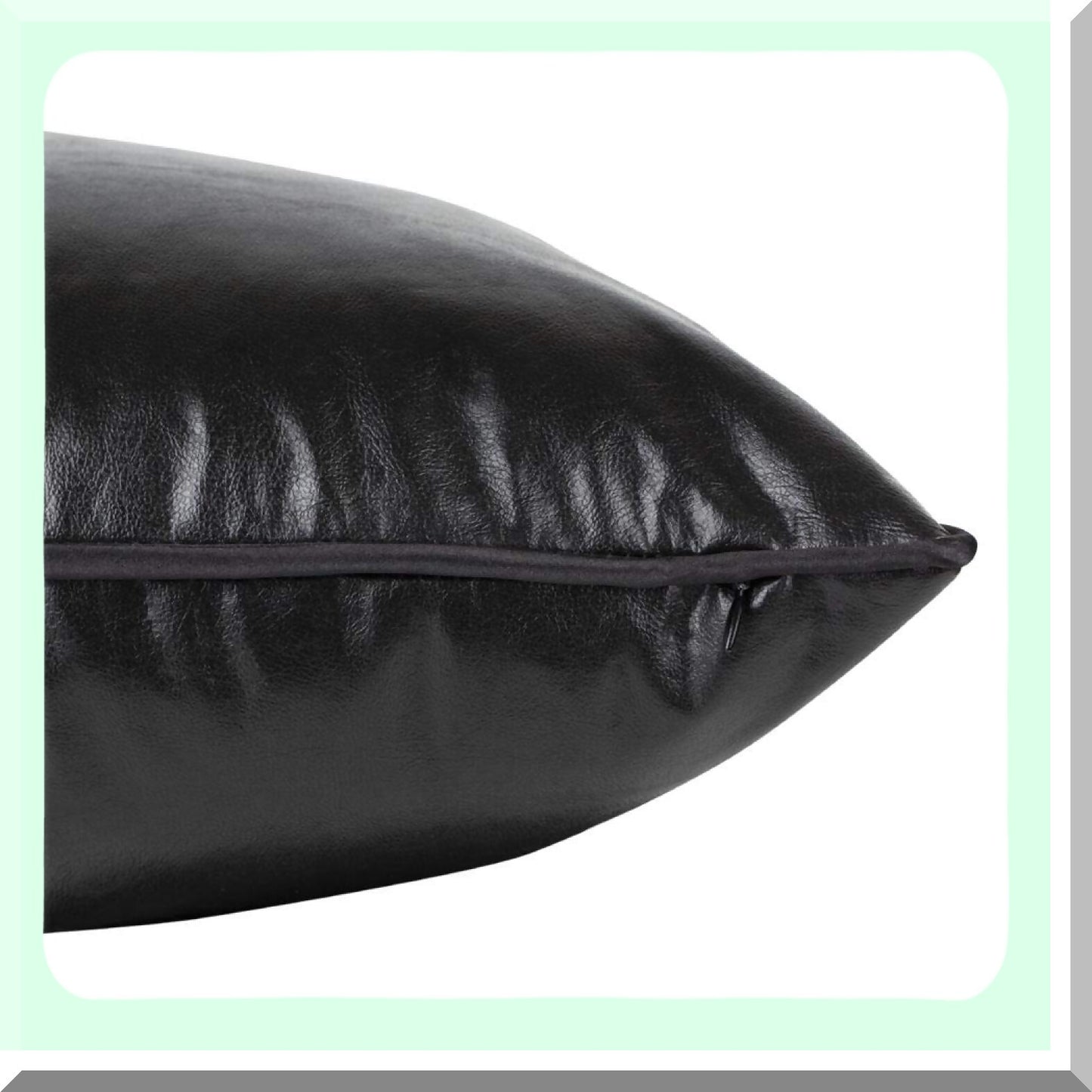 Luxury Black Leather Bolster Pillow Cover - Modern Contemporary Design Decorative Cushion Case with Piping - Indoor-Outdoor Lumbar Slipcover