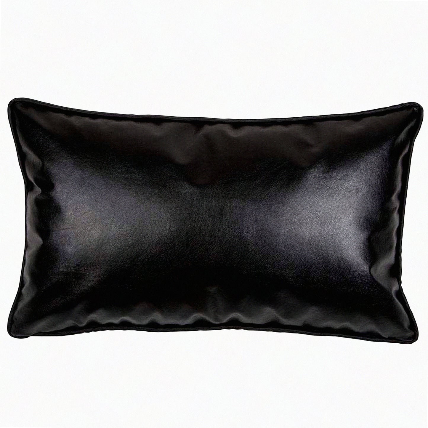 Luxury Black Leather Bolster Pillow Cover - Modern Contemporary Design Decorative Cushion Case with Piping - Indoor-Outdoor Lumbar Slipcover
