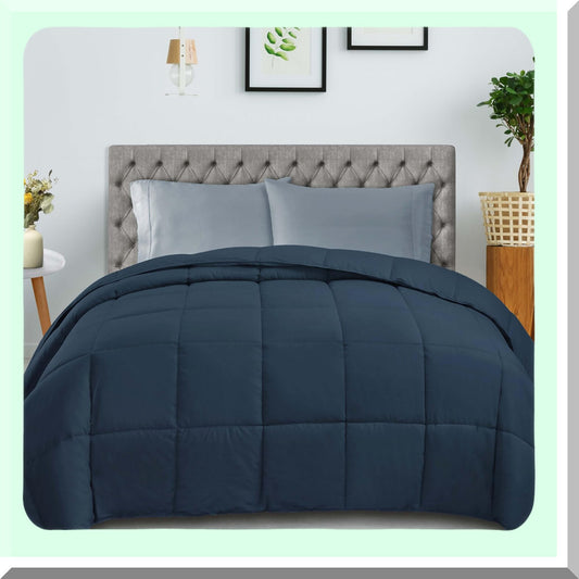 Blue Cloud Comforter - All-Season Reversible Duvet Insert with Plush Box Quilt Design, Lightweight & Cozy Bedding Essential, Decorative & Oversized, 4 Corner Loops for Easy Use