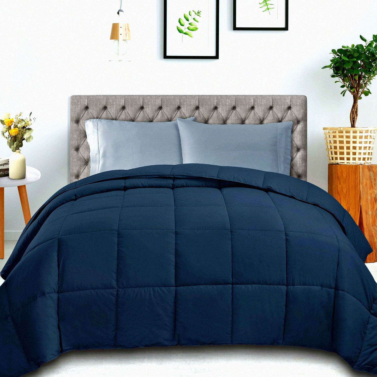 Blue Cloud Comforter - All-Season Reversible Duvet Insert with Plush Box Quilt Design, Lightweight & Cozy Bedding Essential, Decorative & Oversized, 4 Corner Loops for Easy Use