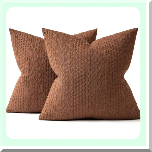 Brown Farmhouse Embossed Pillow Covers - Set of 2 | Modern Soft Cushion Covers 18x18 for Sofa & Bed | Decorative Livingroom Throw Pillow Covers