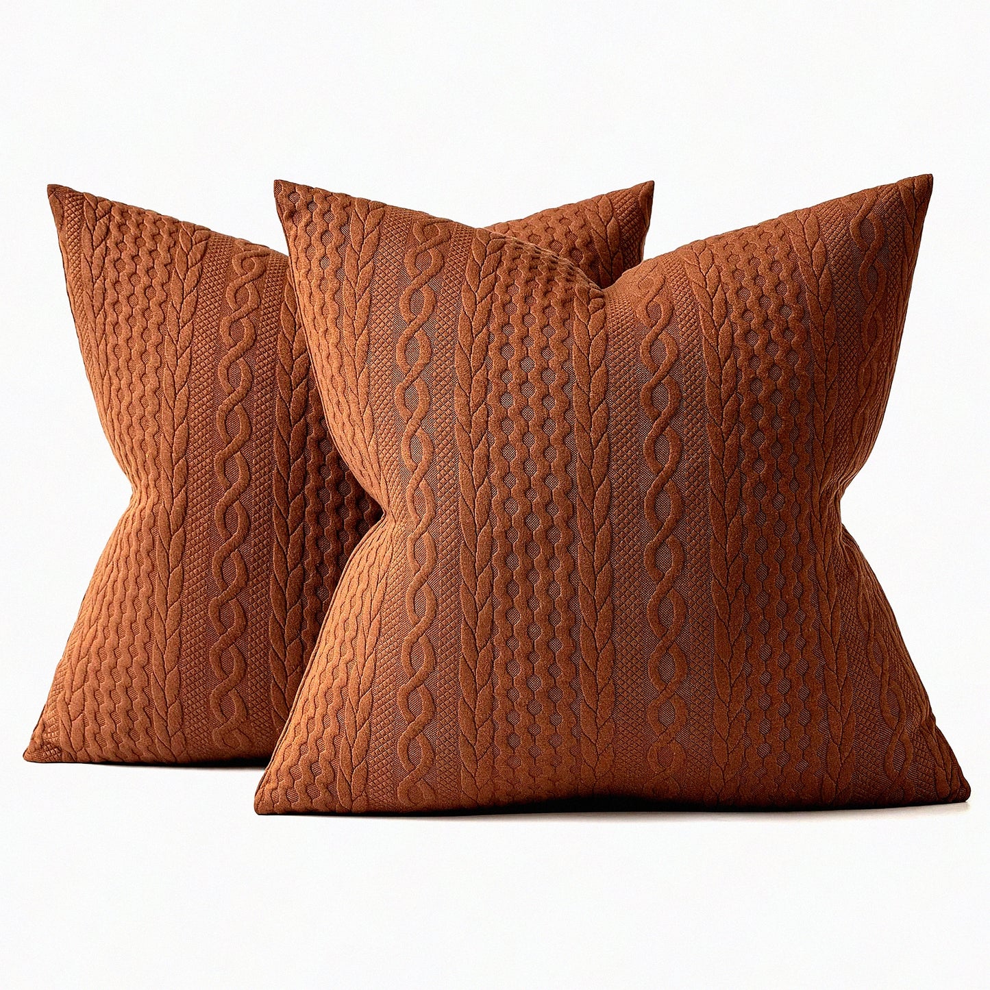 Brown Farmhouse Embossed Pillow Covers - Set of 2 | Modern Soft Cushion Covers 18x18 for Sofa & Bed | Decorative Livingroom Throw Pillow Covers
