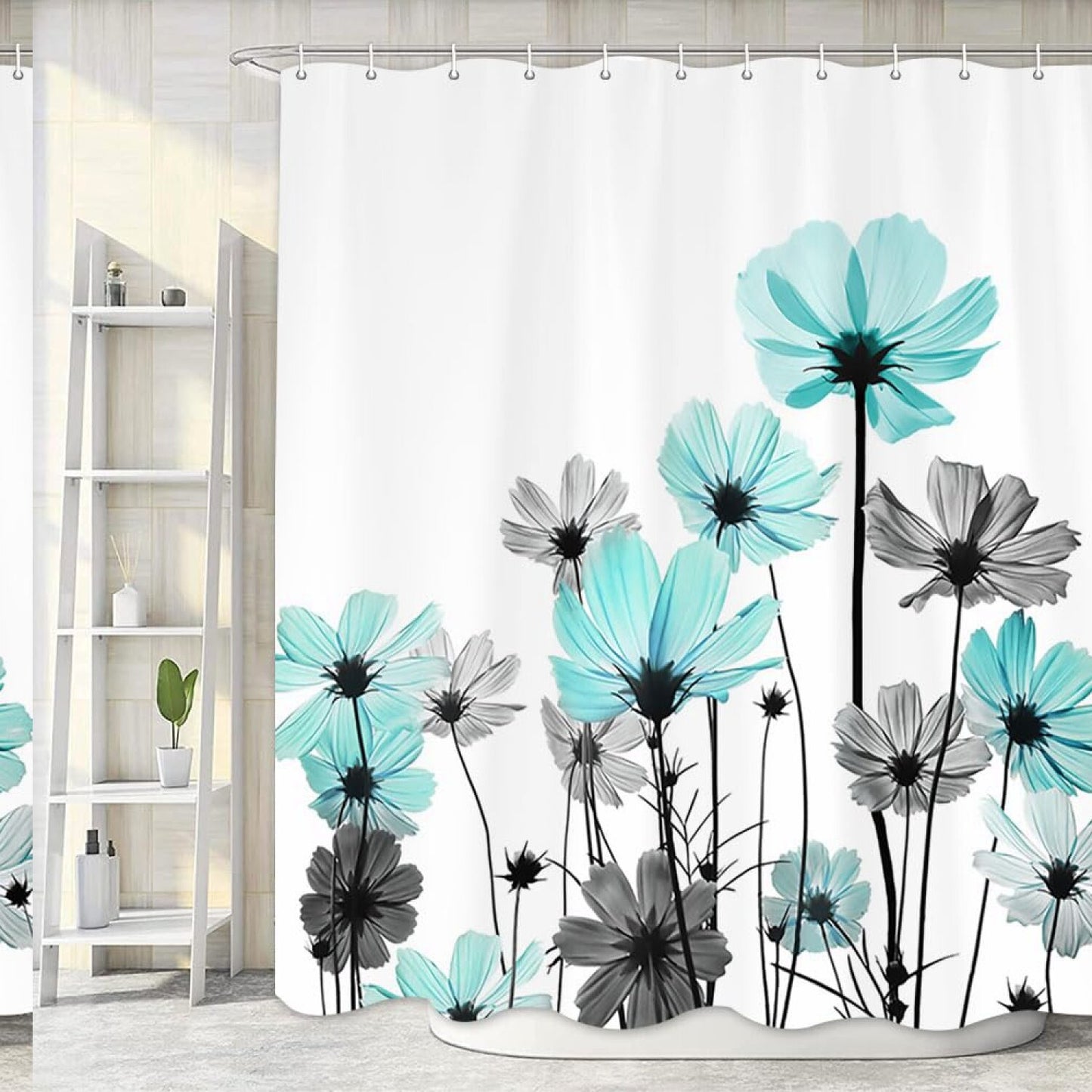Teal Floral Shower Curtain 72x72 Inches