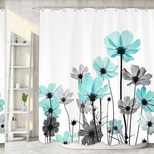 Teal Floral Shower Curtain 72x72 Inches
