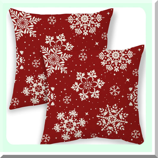 Winter Wonderland Pillowcase Set - 20x20 Inch Red White Snowflakes Decorative Throw Pillows - Xmas Outdoor Decor Cushion Cover for Couch & Bed