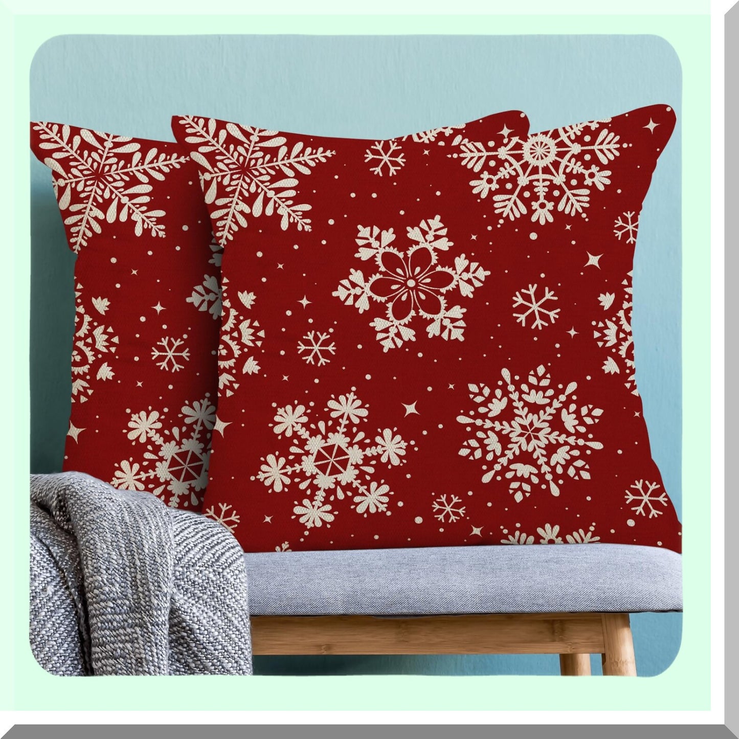 Winter Wonderland Pillowcase Set - 20x20 Inch Red White Snowflakes Decorative Throw Pillows - Xmas Outdoor Decor Cushion Cover for Couch & Bed
