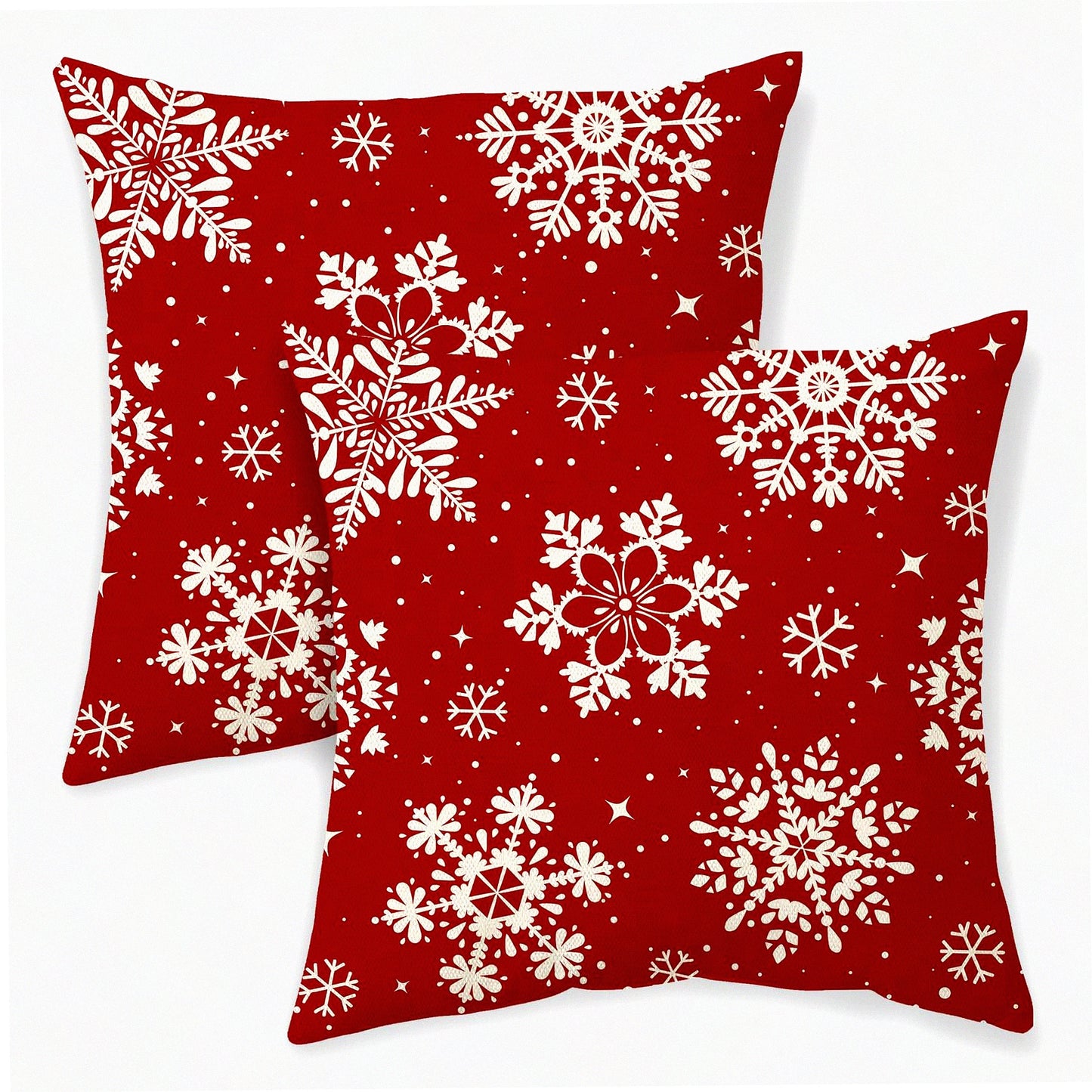 Winter Wonderland Pillowcase Set - 20x20 Inch Red White Snowflakes Decorative Throw Pillows - Xmas Outdoor Decor Cushion Cover for Couch & Bed