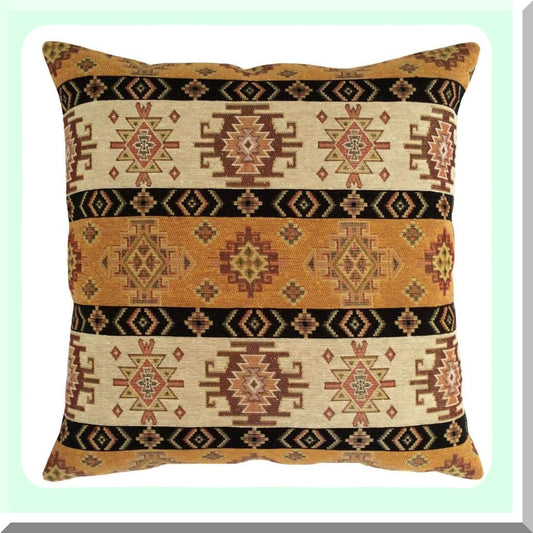 Boho Chic Kilim Throw Pillow Covers - Mustard Yellow & Cream Decorative Cushions for Living Room & Outdoor, 16x16 Inches, Window Seat Case