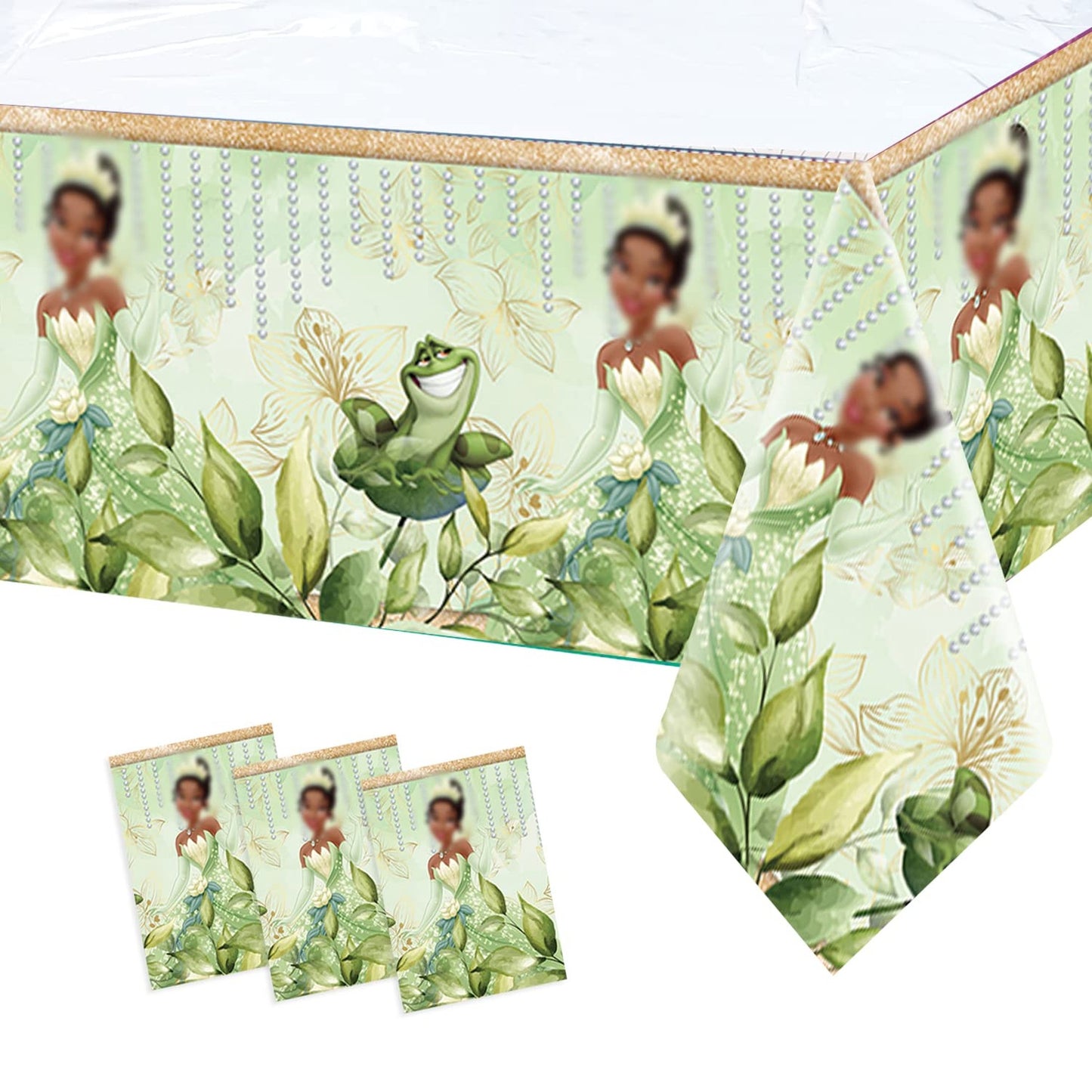 Green Floral Princess Tablecloth - Birthday Table Covers for Girls - Princess and Frog Decorations Supplies - 70.8 x 42.5 inches