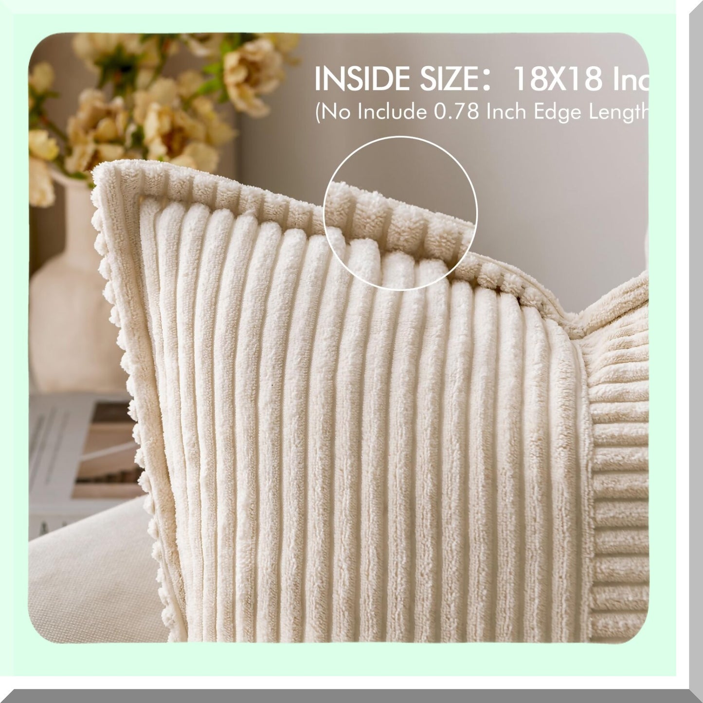 Boho Stripe Corduroy Pillow Covers - Set of 2 Soft Splicing Decorative Throw Pillows for Spring Livingroom - Broadside Textured Cushion Covers - Beige 18x18"