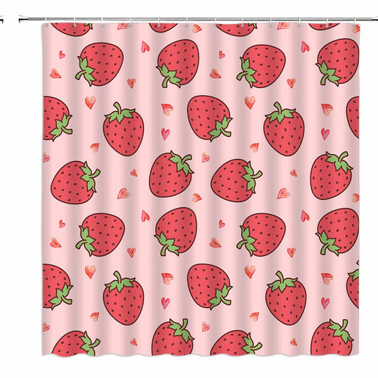 Strawberry Shower Curtain Pink Red Watercolor 70x70