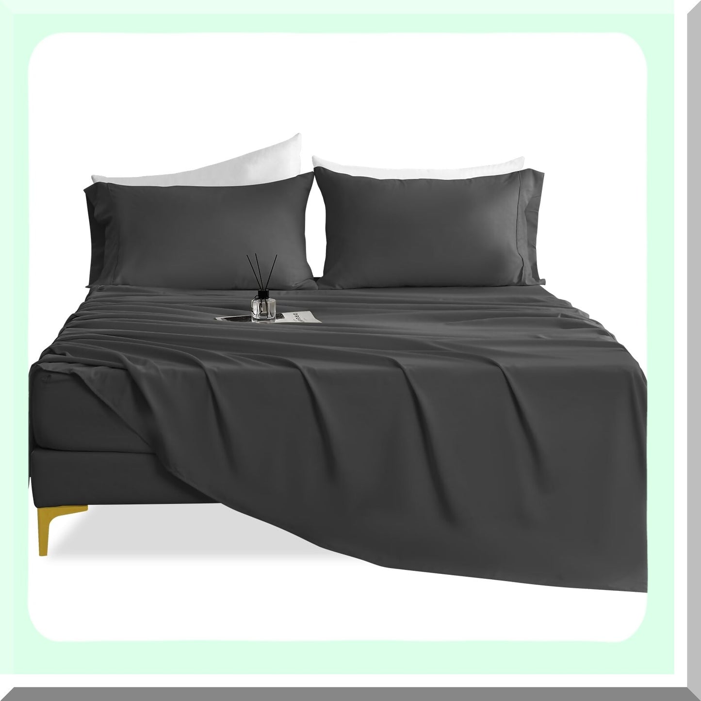 Luxury Silky Soft Breathable Bed Sheet Set - Wrinkle Free 4 Piece Full Size Sheets & Pillowcases - Deep Pocket Hotel Quality Dark Gray Bedding